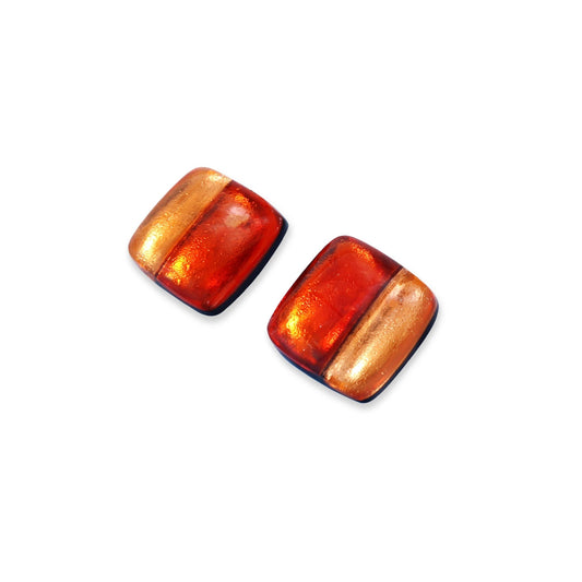Terracotta Geometric Squares Shiny Stud Earrings | The Jewellery Stop