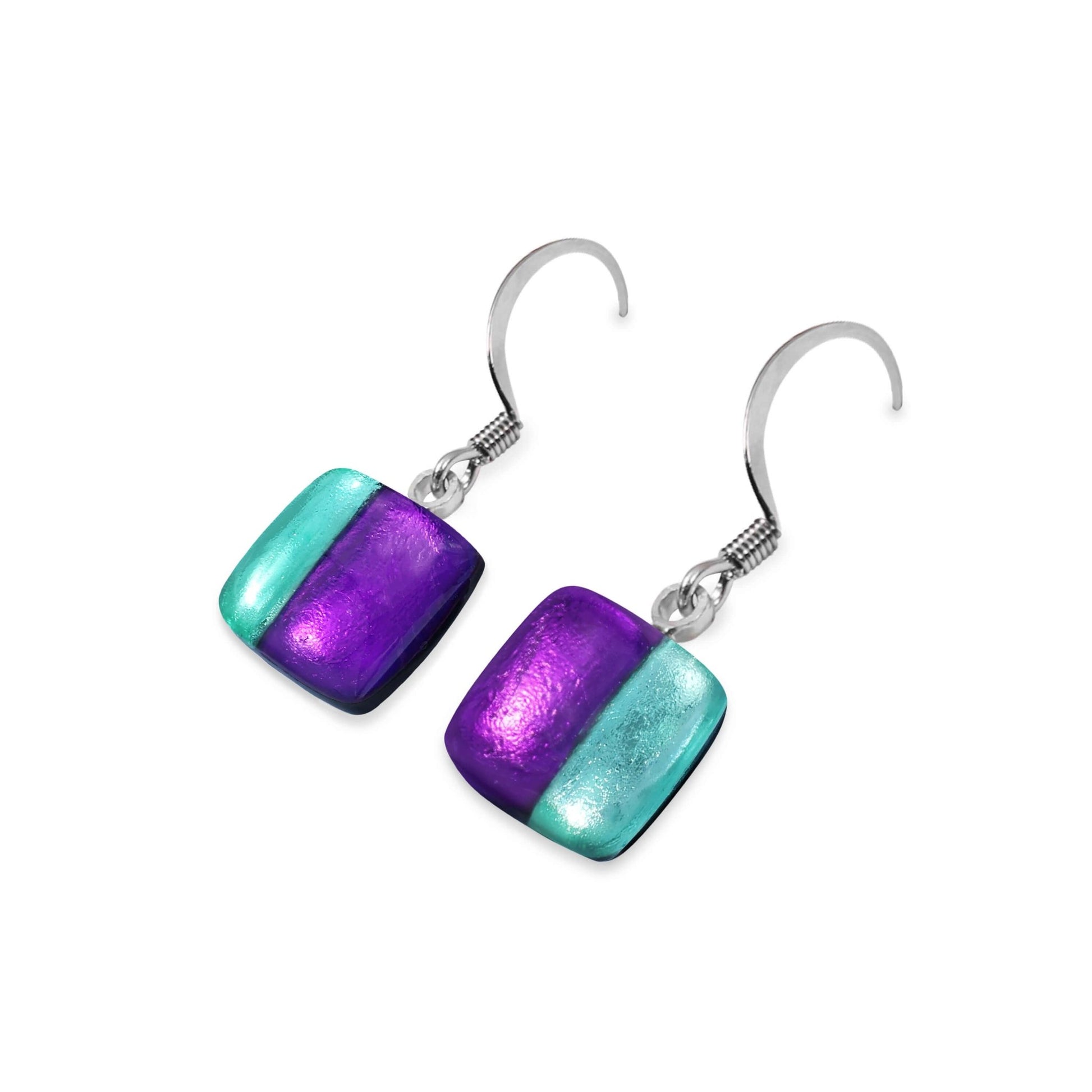 Aurora Geometric Squares Shiny Fish Hook Earrings | The Jewellery Stop