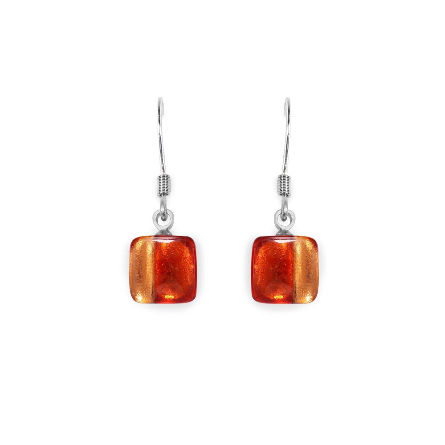 Terracotta Geometric Squares Shiny Fish Hook Earrings | The Jewellery Stop