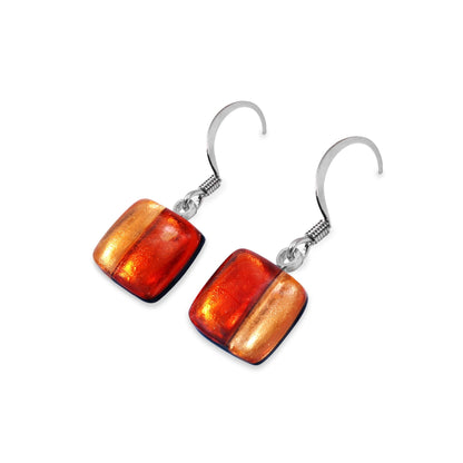 Terracotta Geometric Squares Shiny Fish Hook Earrings | The Jewellery Stop