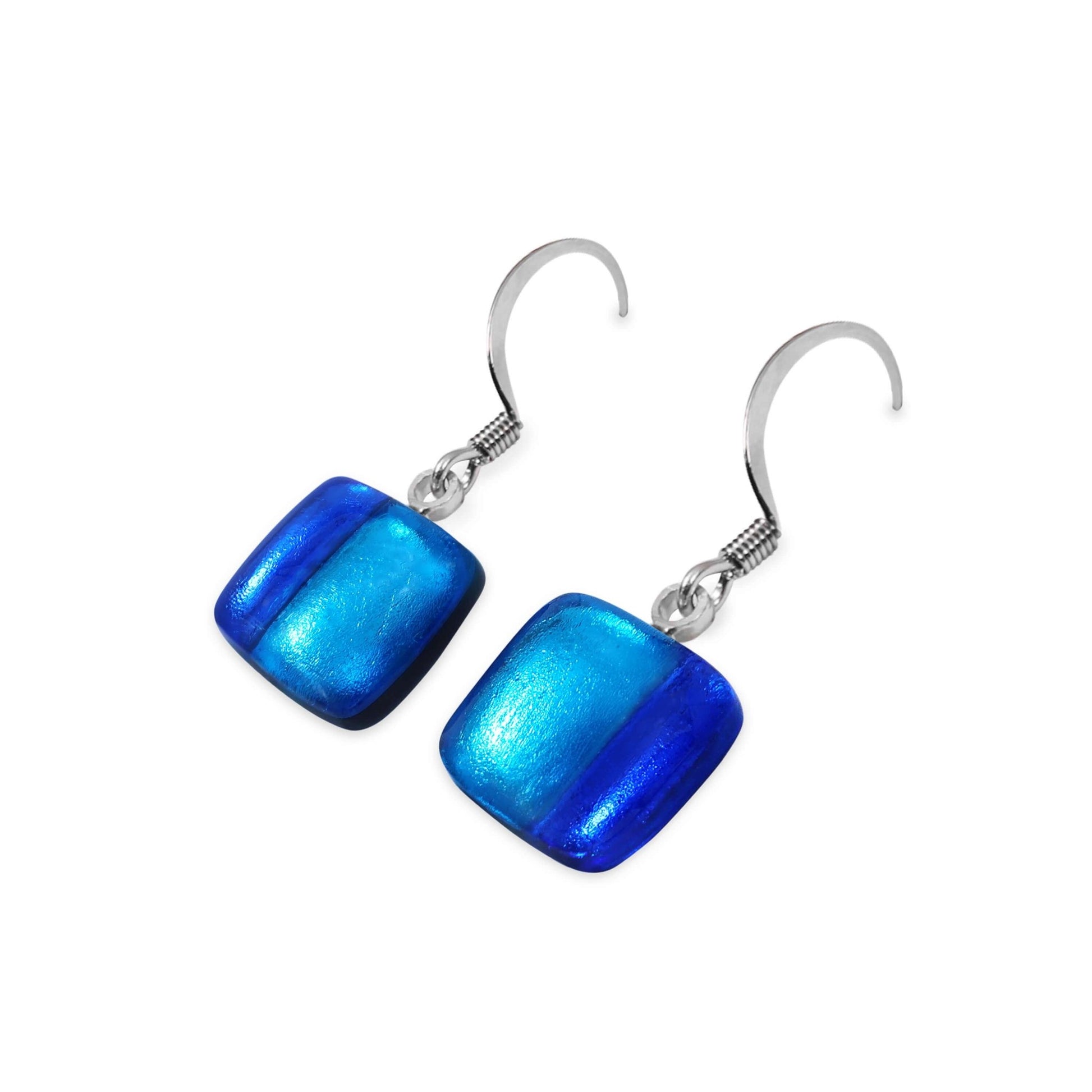 Turquoise Geometric Squares Shiny Fish Hook Earrings | The Jewellery Stop