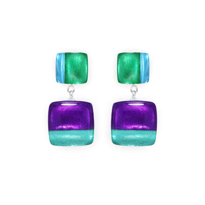 Aurora Geometric Squares Shiny Double Drop Stud Earrings | The Jewellery Stop