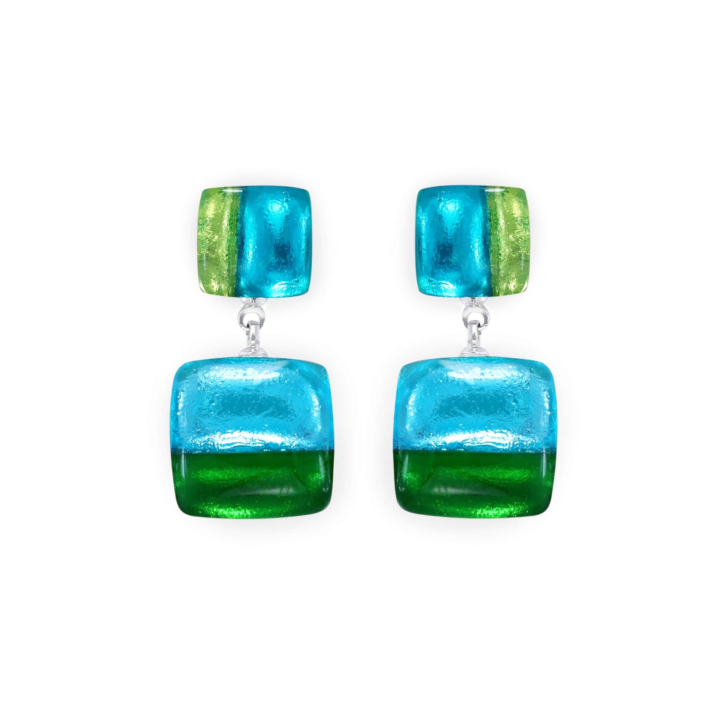 Neptune Geometric Squares Shiny Double Drop Stud Earrings | The Jewellery Stop