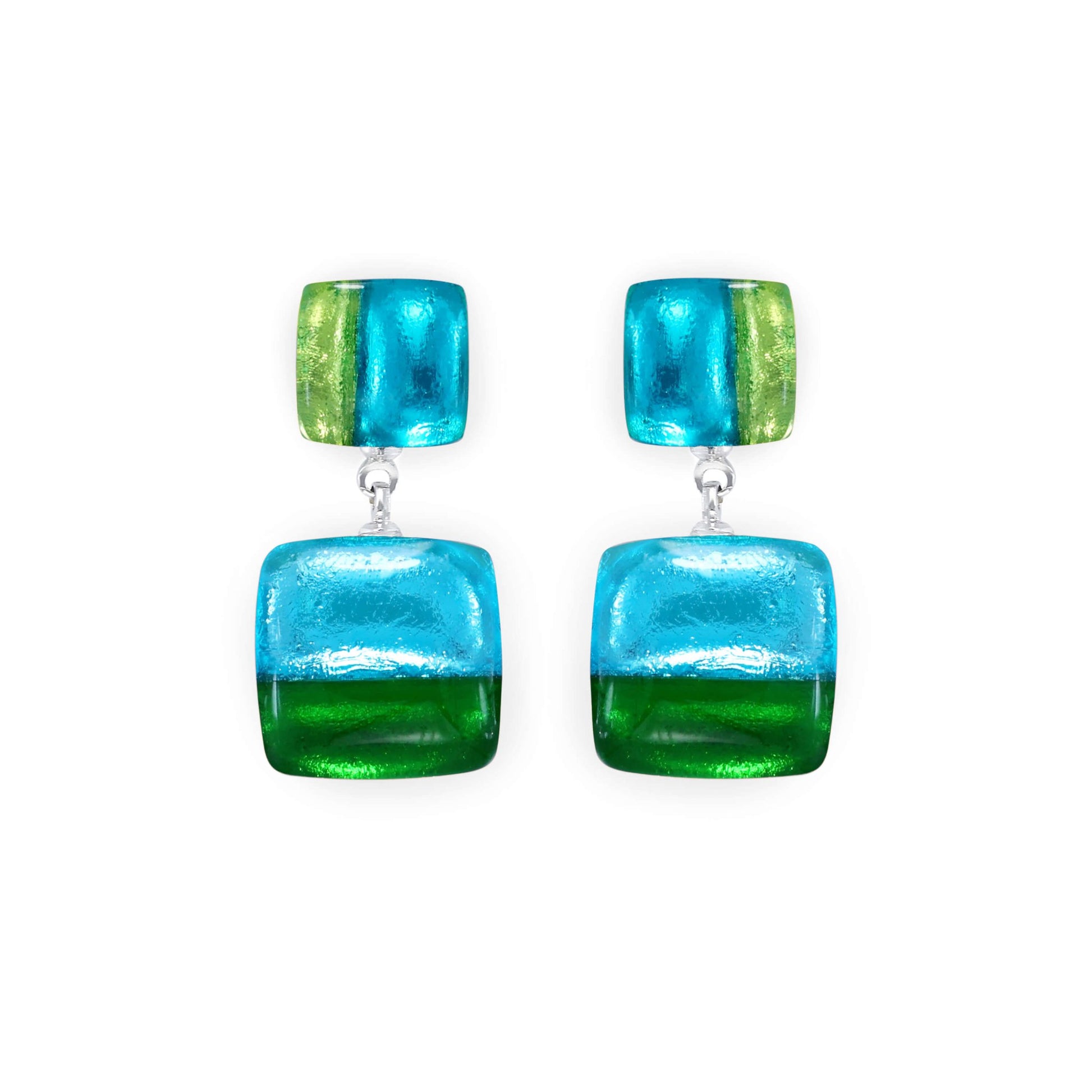 Neptune Geometric Squares Shiny Double Drop Stud Earrings | The Jewellery Stop