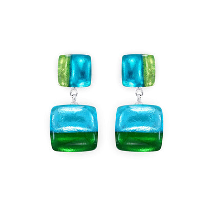 Neptune Geometric Squares Shiny Double Drop Stud Earrings | The Jewellery Stop
