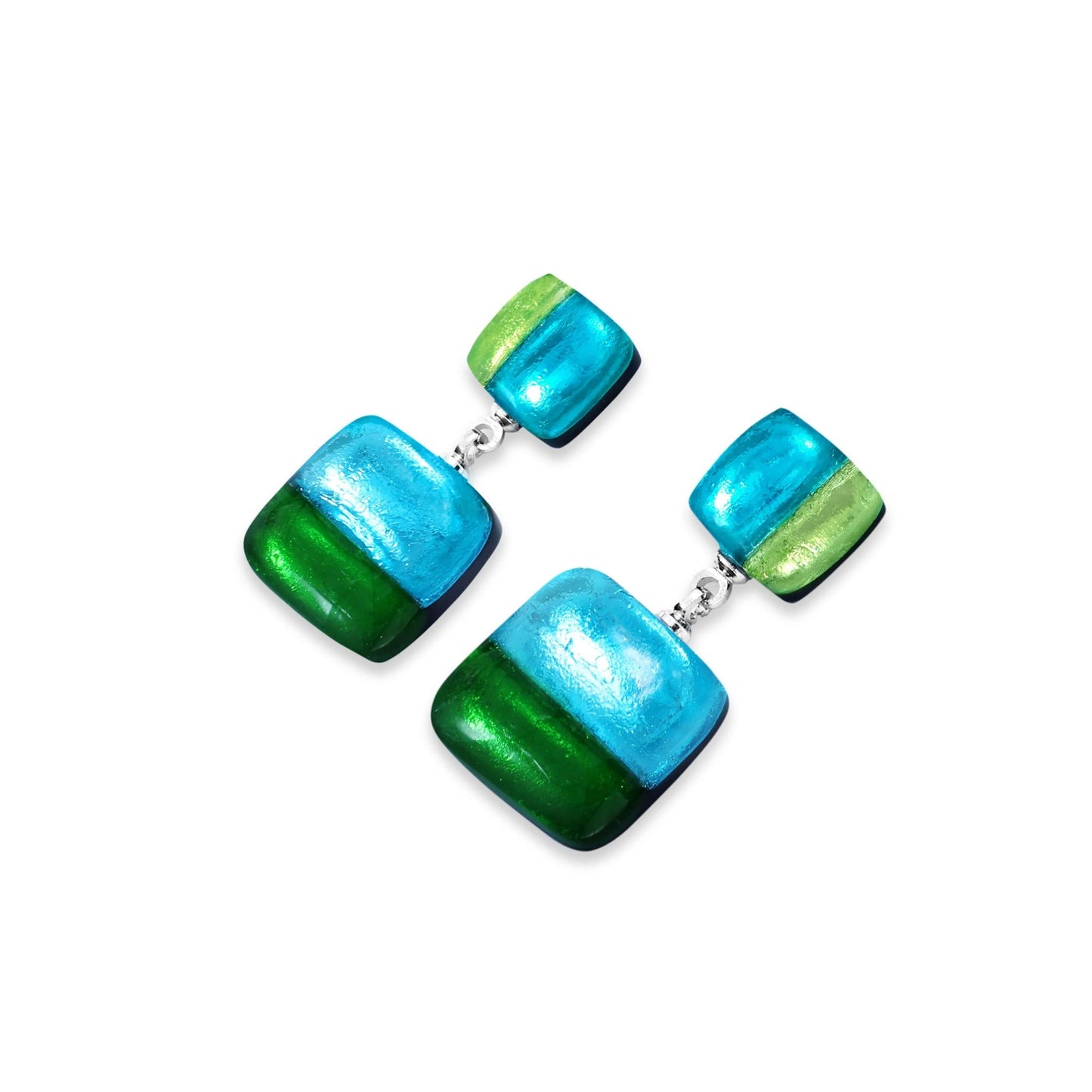 Neptune Geometric Squares Shiny Double Drop Stud Earrings | The Jewellery Stop