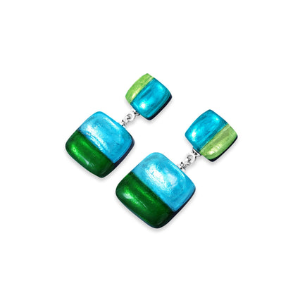 Neptune Geometric Squares Shiny Double Drop Stud Earrings | The Jewellery Stop