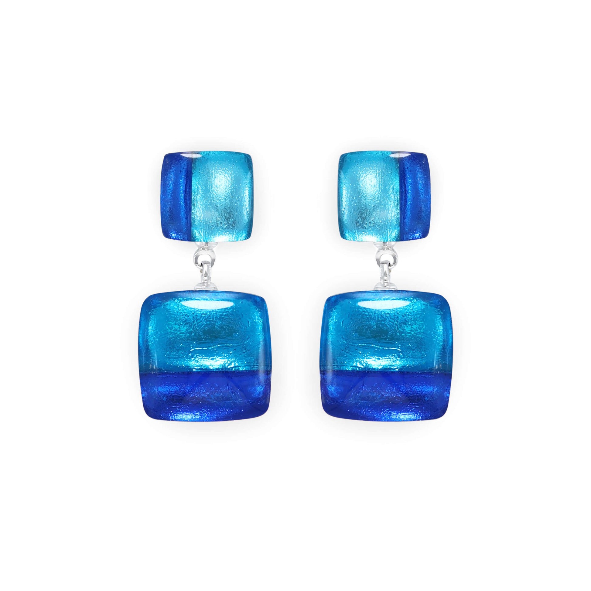 Turquoise Geometric Squares Shiny Double Drop Stud Earrings | The Jewellery Stop