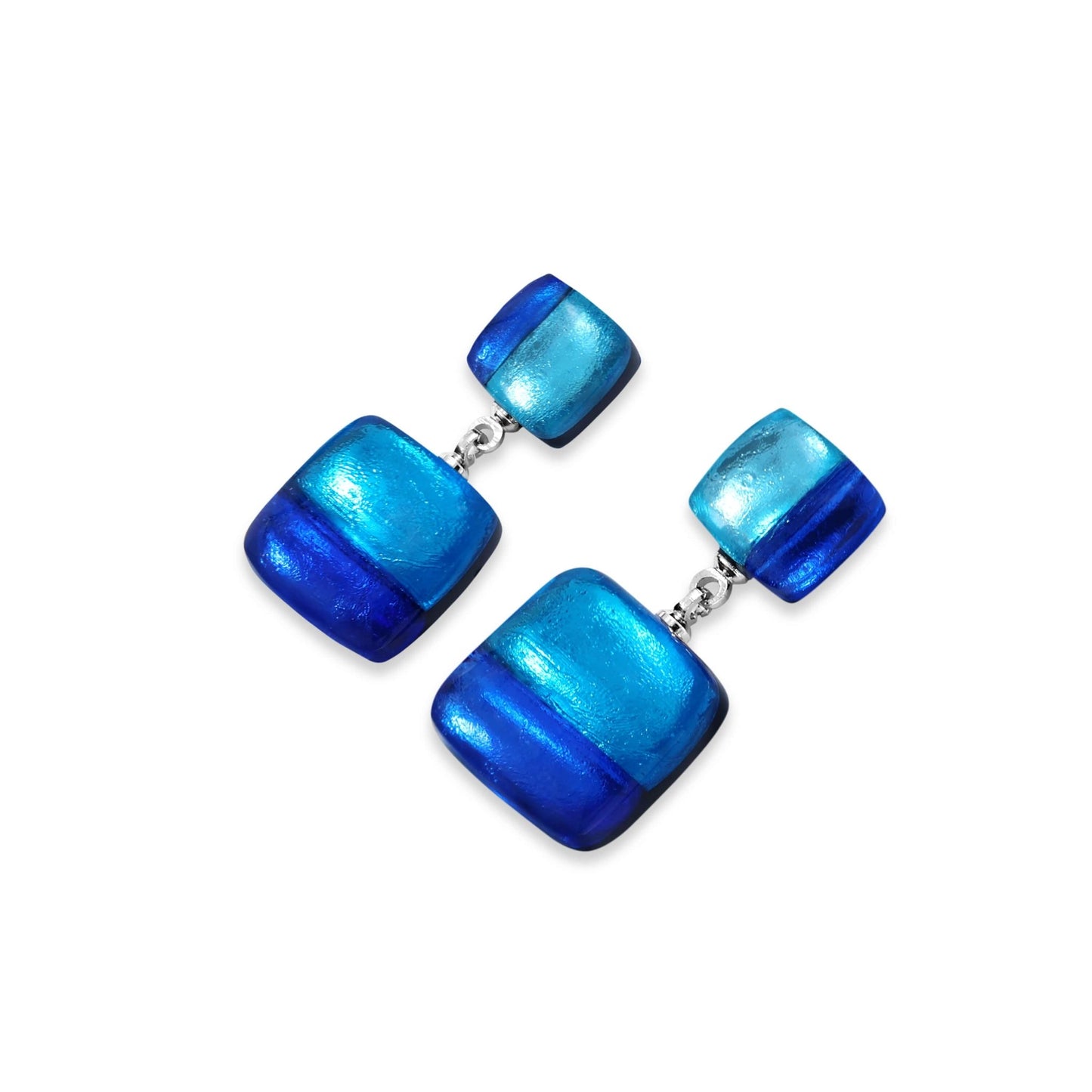 Turquoise Geometric Squares Shiny Double Drop Stud Earrings | The Jewellery Stop