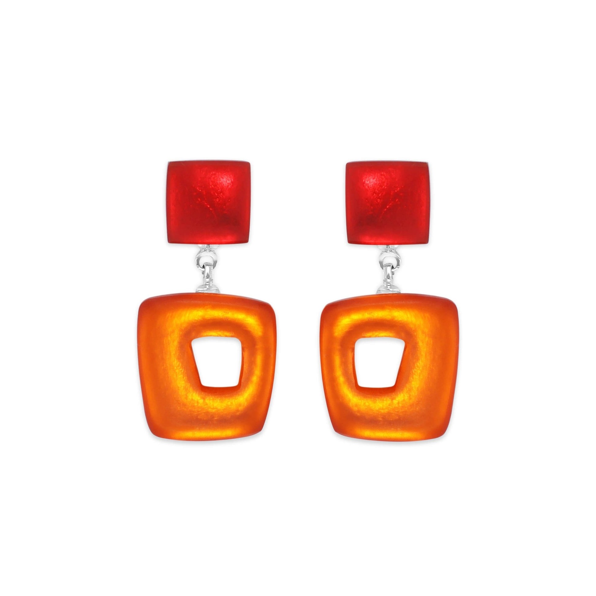 Chilli Hollow Squares Matte Double Drop Stud Earrings | The Jewellery Stop