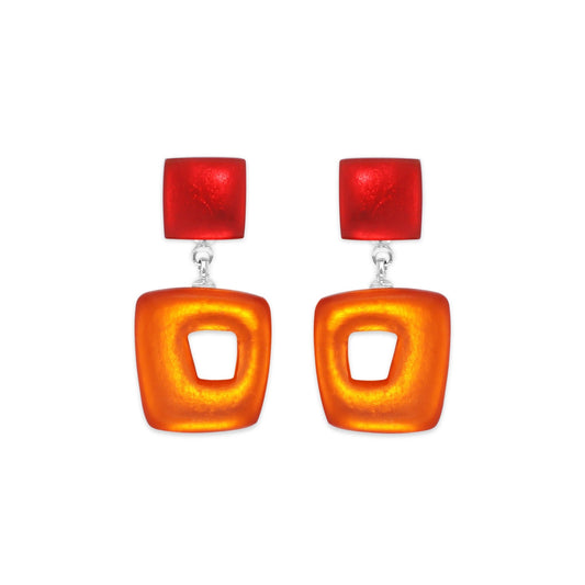 Chilli Hollow Squares Matte Double Drop Stud Earrings | The Jewellery Stop