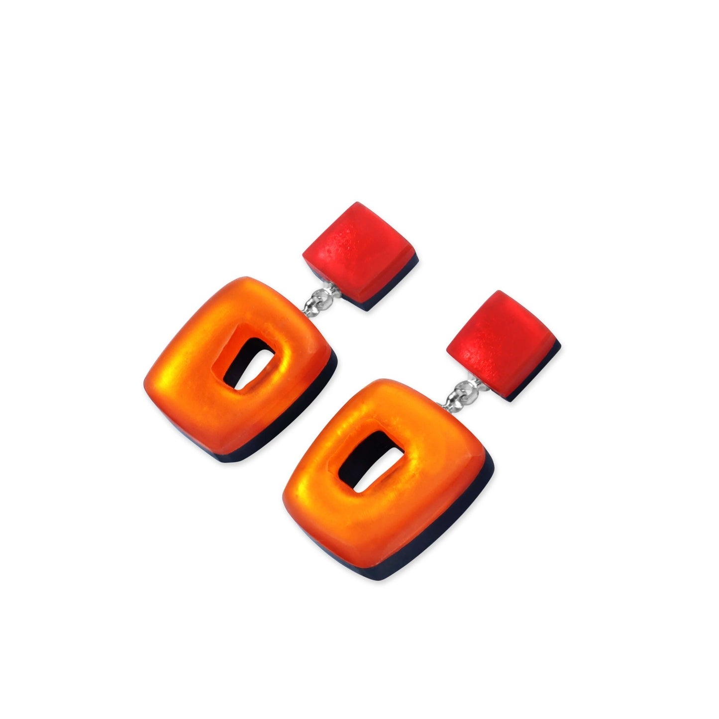 Chilli Hollow Squares Matte Double Drop Stud Earrings | The Jewellery Stop
