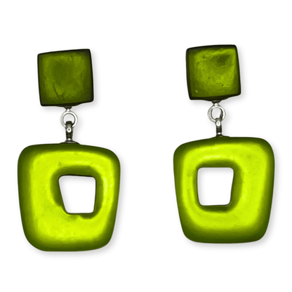 Citrus Hollow Squares Matte Double Drop Stud Earrings | The Jewellery Stop