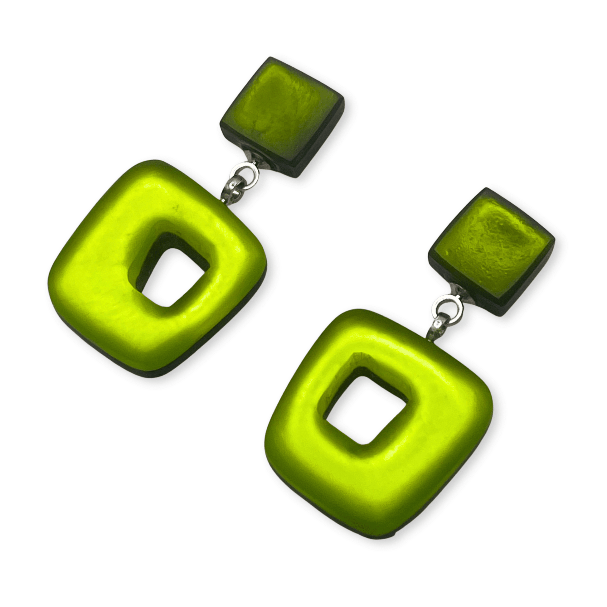 Citrus Hollow Squares Matte Double Drop Stud Earrings | The Jewellery Stop