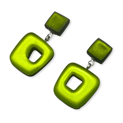 Citrus Hollow Squares Matte Double Drop Stud Earrings | The Jewellery Stop