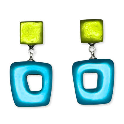 Neptune Hollow Squares Matte Double Drop Stud Earrings | The Jewellery Stop