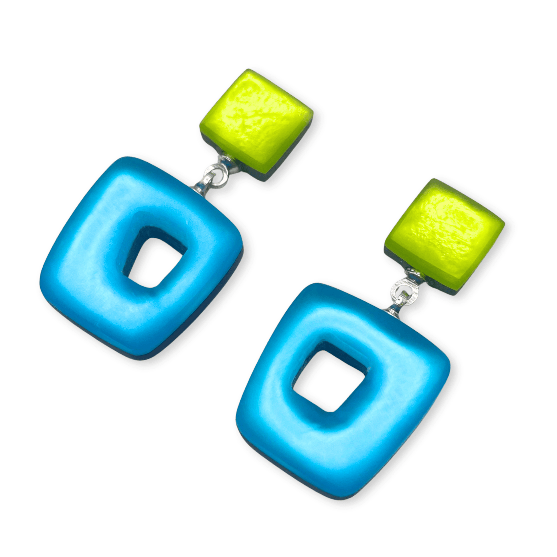 Neptune Hollow Squares Matte Double Drop Stud Earrings | The Jewellery Stop