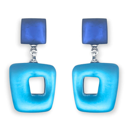 Ocean Hollow Squares Matte Double Drop Stud Earrings