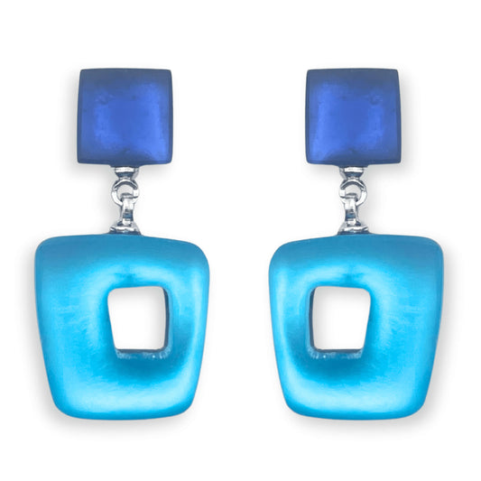 Ocean Hollow Squares Matte Double Drop Stud Earrings