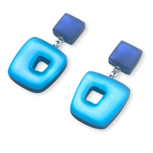 Ocean Hollow Squares Matte Double Drop Stud Earrings