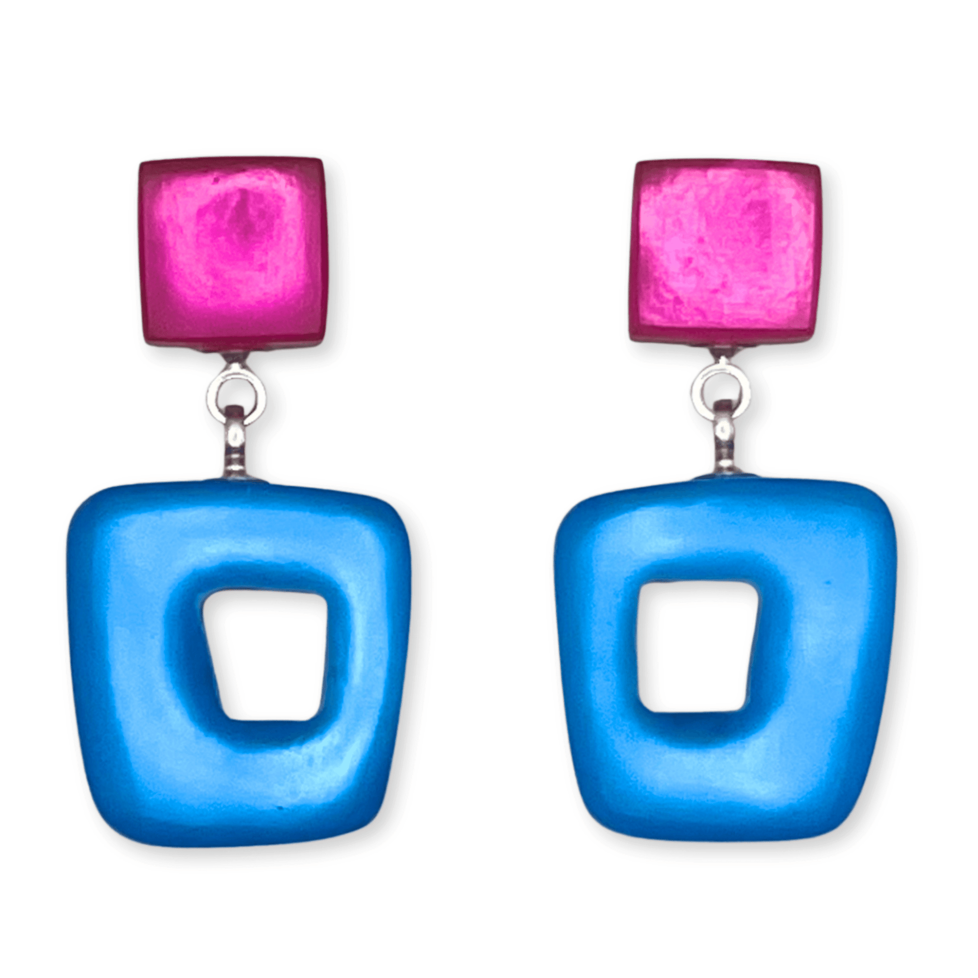 Paradise Hollow Squares Matte Double Drop Stud Earrings | The Jewellery Stop