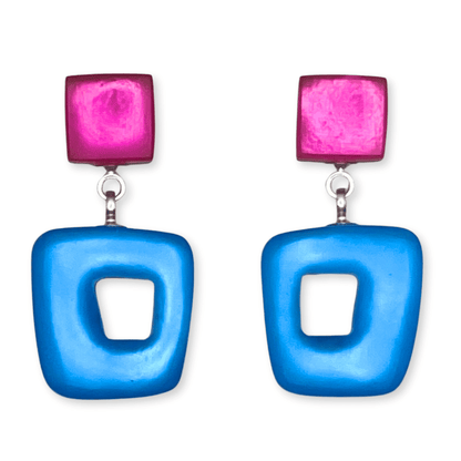 Paradise Hollow Squares Matte Double Drop Stud Earrings | The Jewellery Stop