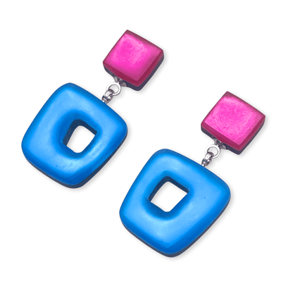 Paradise Hollow Squares Matte Double Drop Stud Earrings | The Jewellery Stop