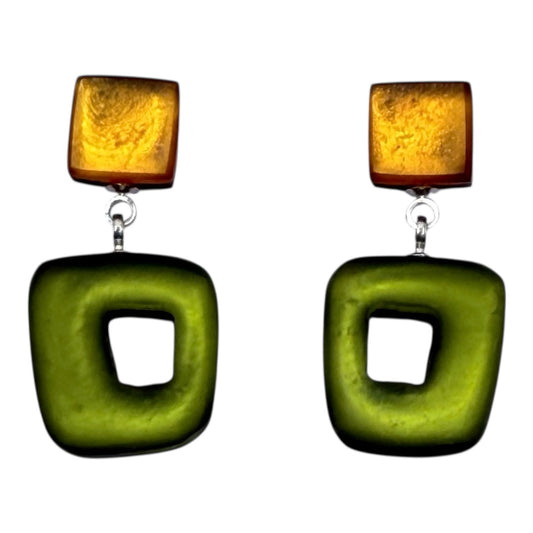 Pistachio Hollow Squares Matte Double Drop Stud Earrings | The Jewellery Stop