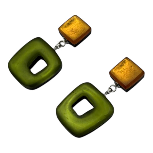 Pistachio Hollow Squares Matte Double Drop Stud Earrings | The Jewellery Stop