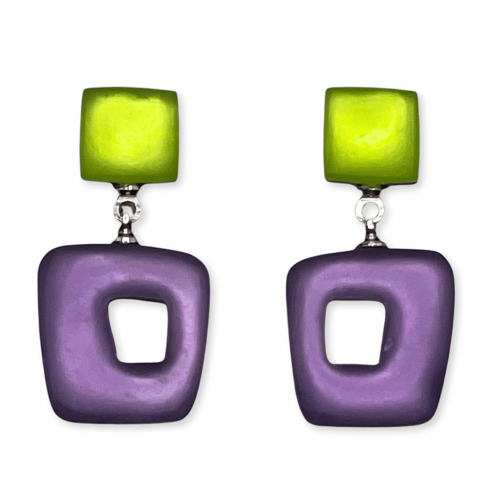 Sherbet Hollow Squares Matte Double Drop Stud Earrings | The Jewellery Stop