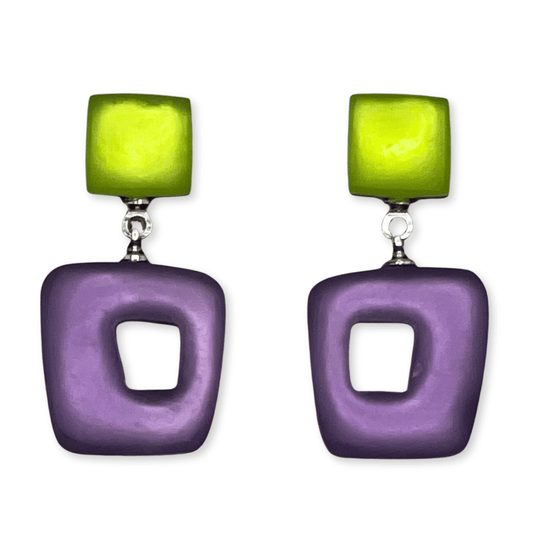 Sherbet Hollow Squares Matte Double Drop Stud Earrings | The Jewellery Stop