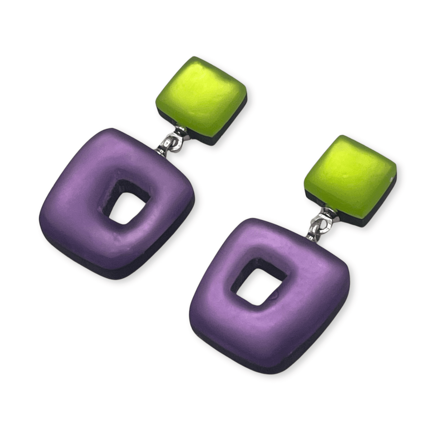 Sherbet Hollow Squares Matte Double Drop Stud Earrings | The Jewellery Stop