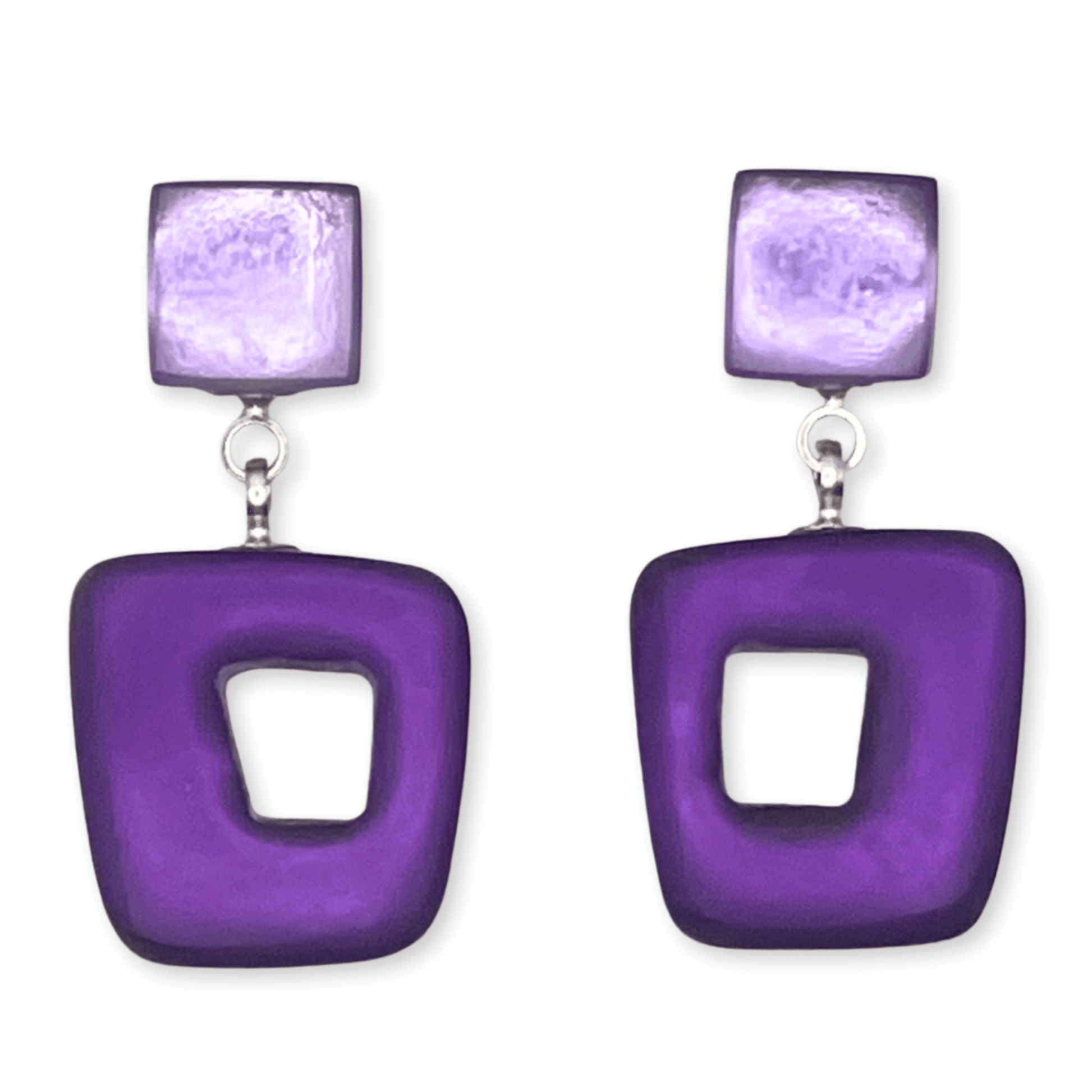 Sweetpea Hollow Squares Matte Double Drop Stud Earrings | The Jewellery Stop