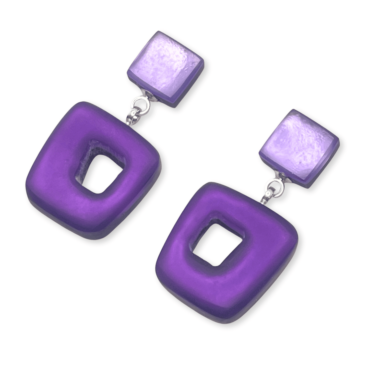 Sweetpea Hollow Squares Matte Double Drop Stud Earrings | The Jewellery Stop