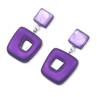 Sweetpea Hollow Squares Matte Double Drop Stud Earrings | The Jewellery Stop