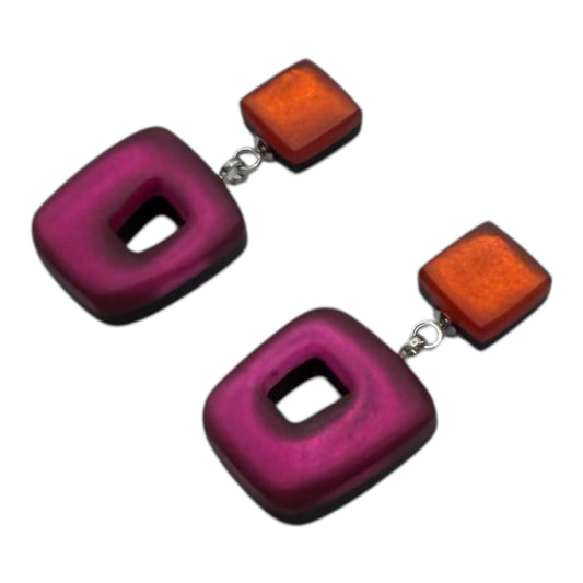 Tropical Hollow Squares Matte Double Drop Stud Earrings | The Jewellery Stop