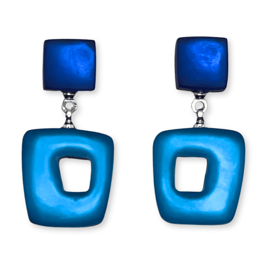Turquoise Hollow Squares Matte Double Drop Stud Earrings | The Jewellery Stop