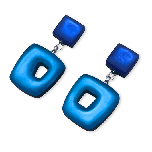 Turquoise Hollow Squares Matte Double Drop Stud Earrings | The Jewellery Stop