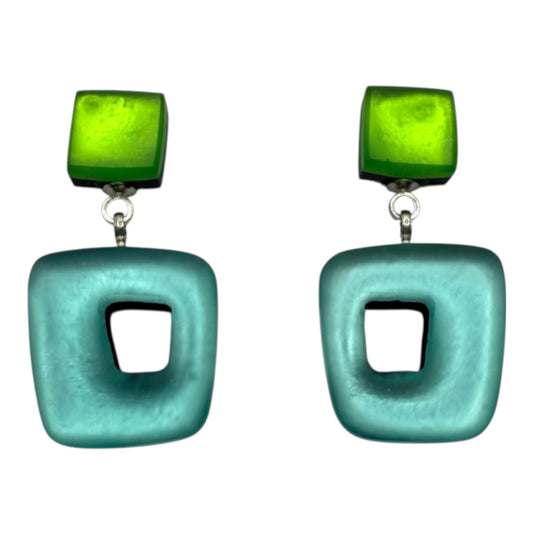 Zest Hollow Squares Matte Double Drop Stud Earrings