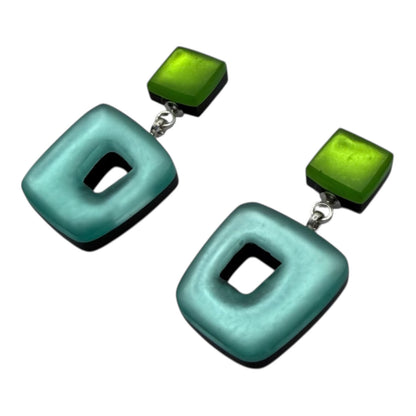 Zest Hollow Squares Matte Double Drop Stud Earrings