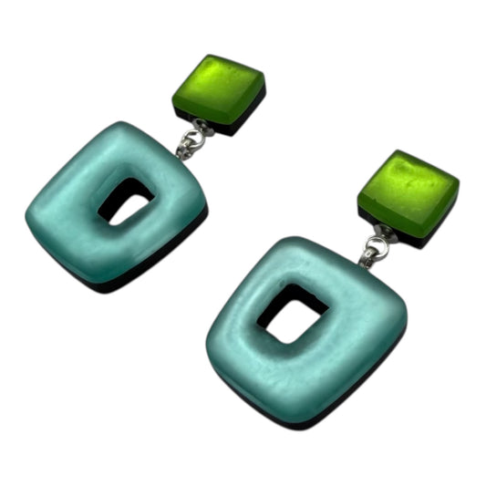 Zest Hollow Squares Matte Double Drop Stud Earrings