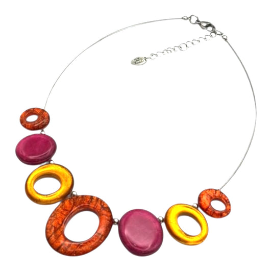 Tropical Aztec Hollow Circles Shiny Necklace