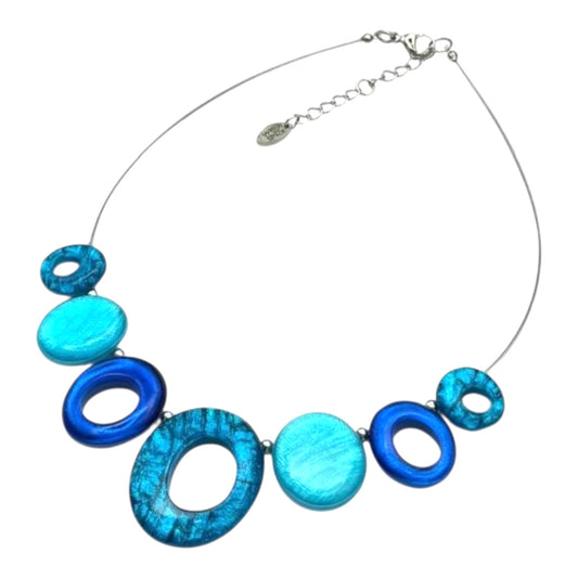 Turquoise Aztec Hollow Circles Shiny Necklace