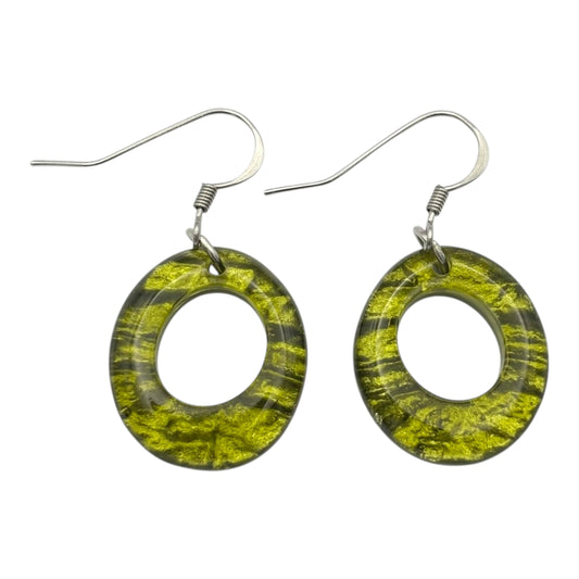 Pistachio Aztec Hollow Circles Shiny Fish Hook Earrings