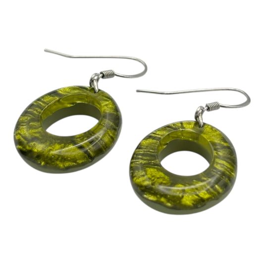 Pistachio Aztec Hollow Circles Shiny Fish Hook Earrings