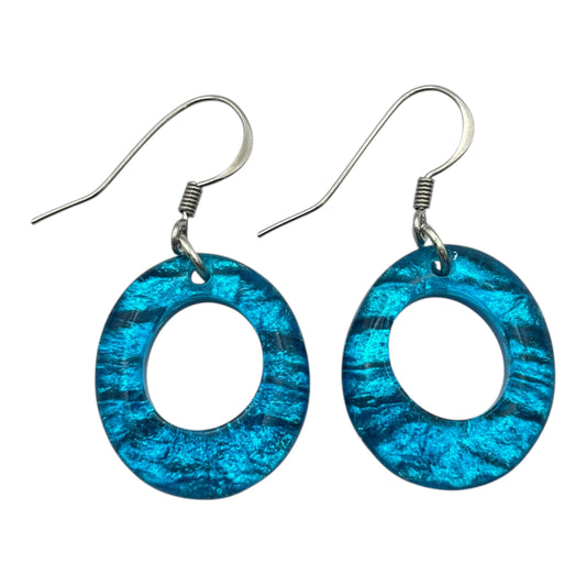 Turquoise Aztec Hollow Circles Shiny Fish Hook Earrings