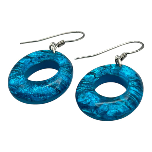 Turquoise Aztec Hollow Circles Shiny Fish Hook Earrings