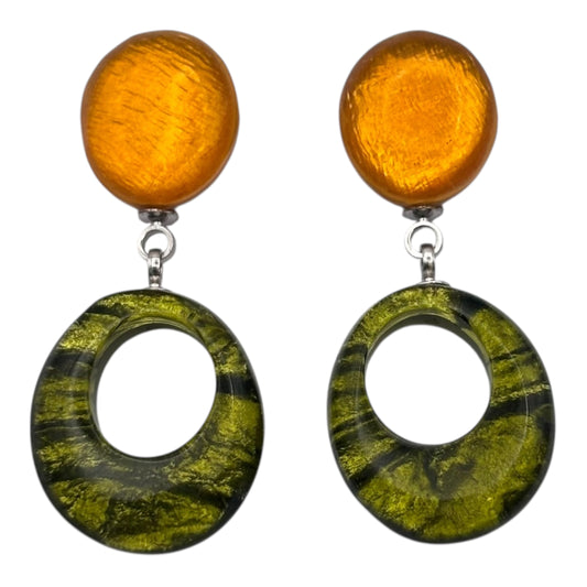 Pistachio Aztec Hollow Circles Shiny Double Drop Stud Earrings