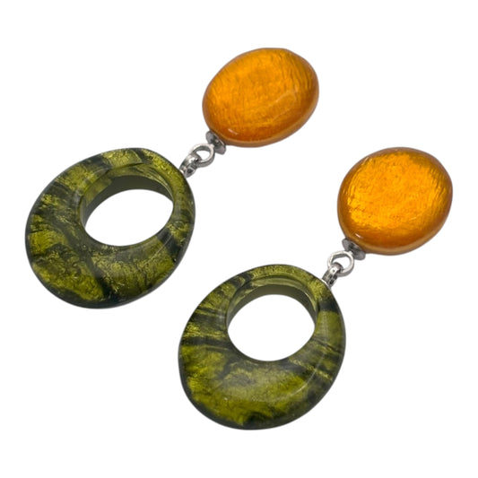 Pistachio Aztec Hollow Circles Shiny Double Drop Stud Earrings