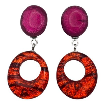 Tropical Aztec Hollow Circles Shiny Double Drop Stud Earrings